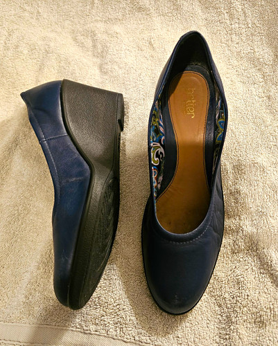 Hotter navy leather round toe - navy,